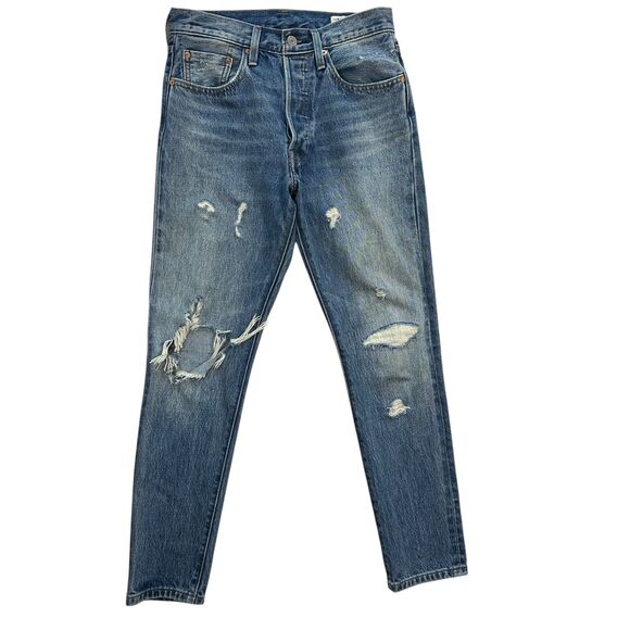 Levis 501 Jeans Womens SELVEDGE White Oak Cone Denim Button Fly Skinny 26 x 28 - Picture 2 of 16